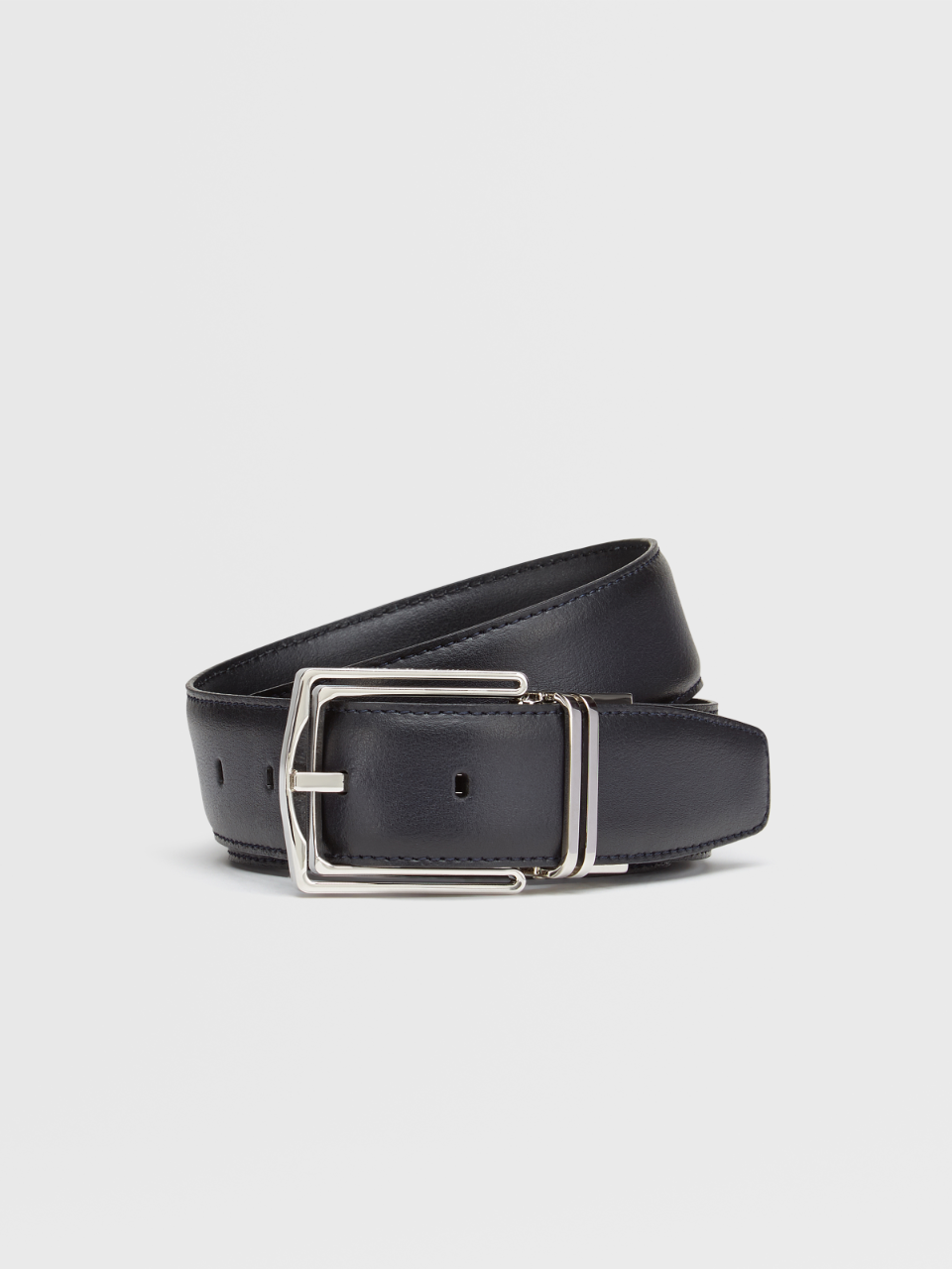 Navy Blue Leather and Black Leather Reversible Belt